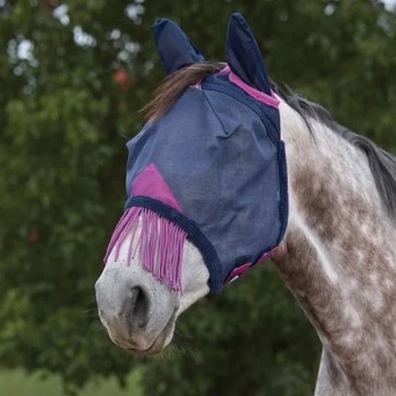 Weatherbeeta Fliegenmaske Comfitec Deluxe Durable Mesh Mit Ohren Und Fransen Navy/Lila 4 Weatherbeeta Fliegenmaske Comfitec Deluxe Durable Mesh Mit Ohren Und Fransen Navy/Lila – Bild 4